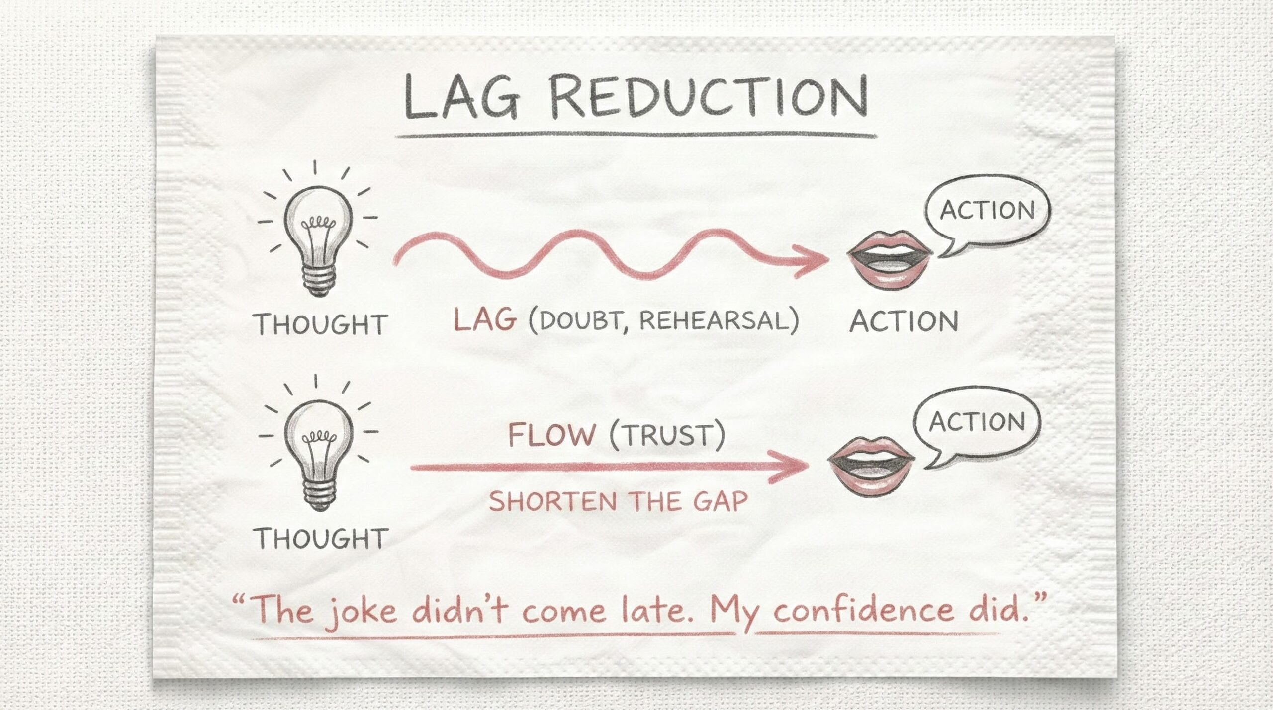 Comedic timing notice the lag, shorten the lag